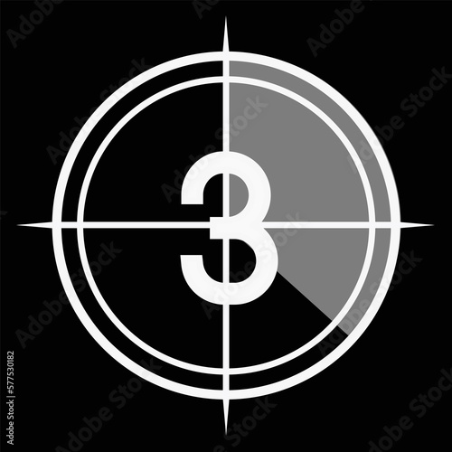 3 with timer or progress marker in black and white, number 3 with progression marker with black background