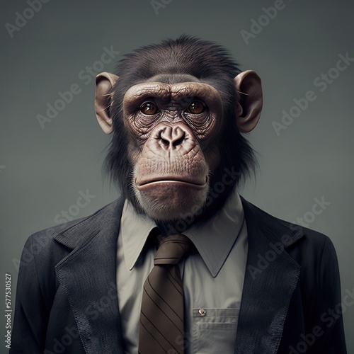  Chimpanzee in pin striped suit, generative ai © Laura
