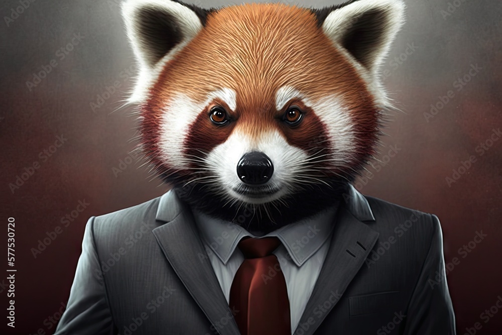 Portrait of red panda in a business suit, generative ai Portrait of red panda in a business suit, generative ai