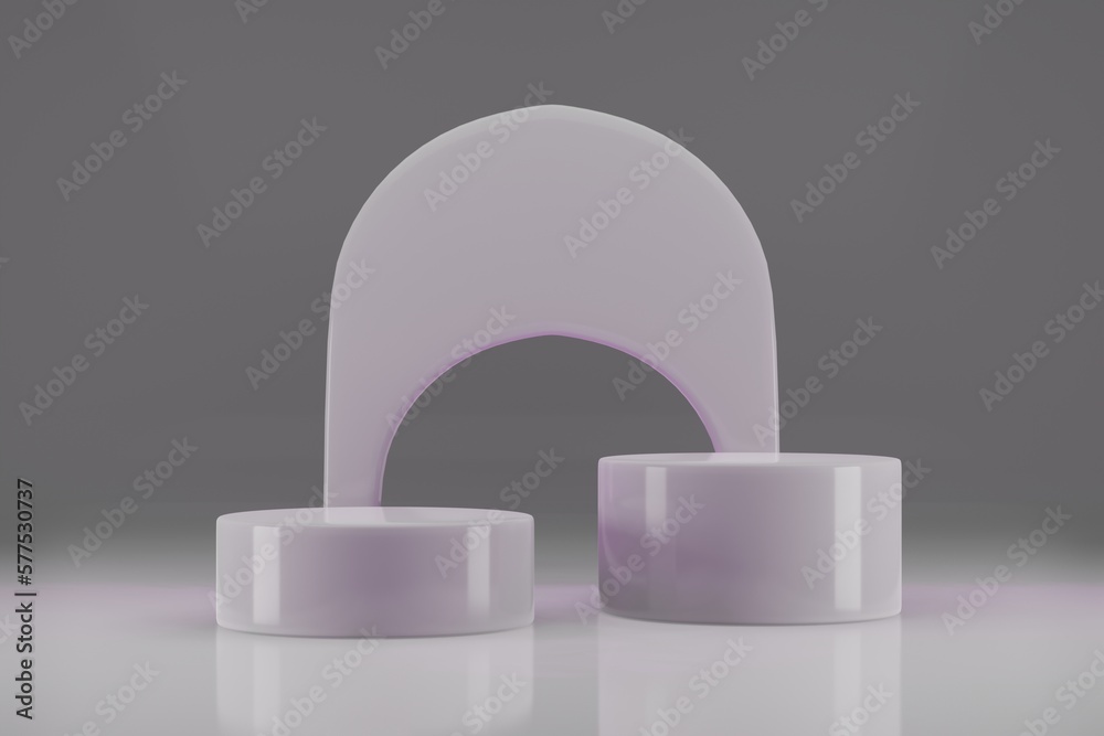 This 3D render showcases two cylinders and a semicircular geometric ...