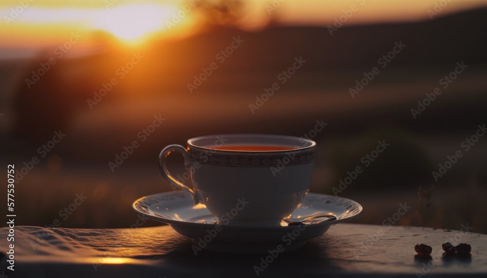cup of tea in the sunset, nature Generative AI, Generativ, KI cup of tea in the sunset, nature Generative AI, Generativ, KI