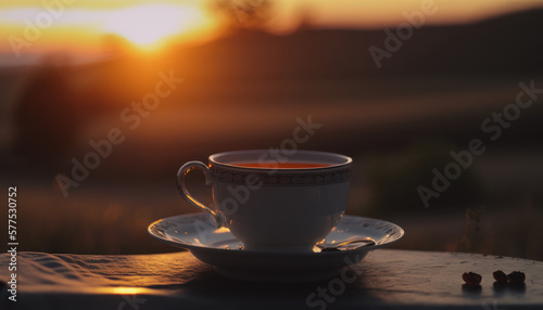 cup of tea in the sunset, nature Generative AI, Generativ, KI