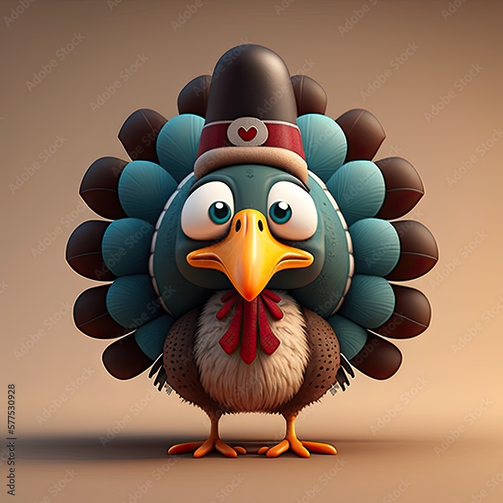  Cute Cartoon Turkey Character, generative ai