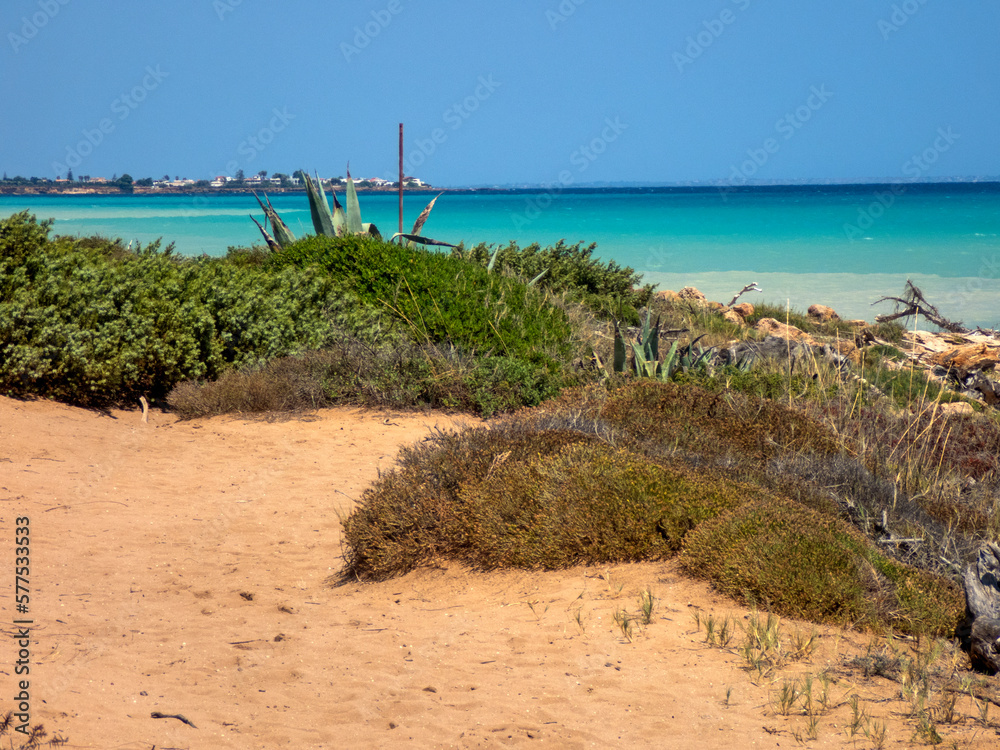 Costa dell'Eloro, Sicilia. Vista panoramica della spiaggia.
