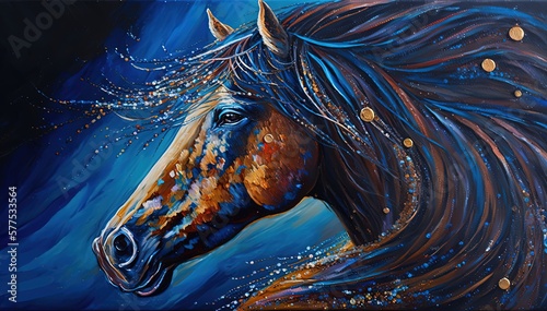 paint like illustration of close up portrait horse face, Genertive Ai