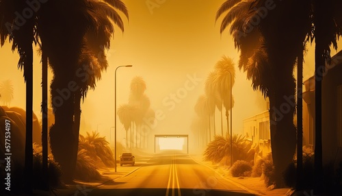 country road full of misty fog look scary haunted and mystery  idea for background wallpaper  Generative Ai