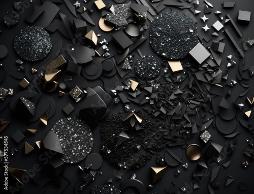 Abstract black geometric background Various shapes Flat lay created with Generative AI technology