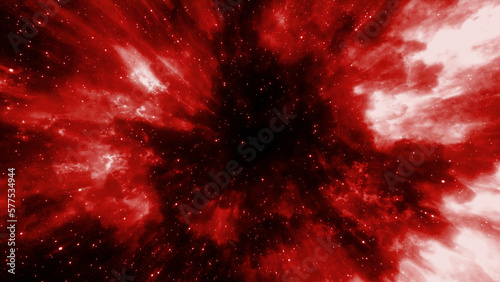 Yellow and red background. Motion. Light streams of light in space with white stars on a black background that scatter in different directions.