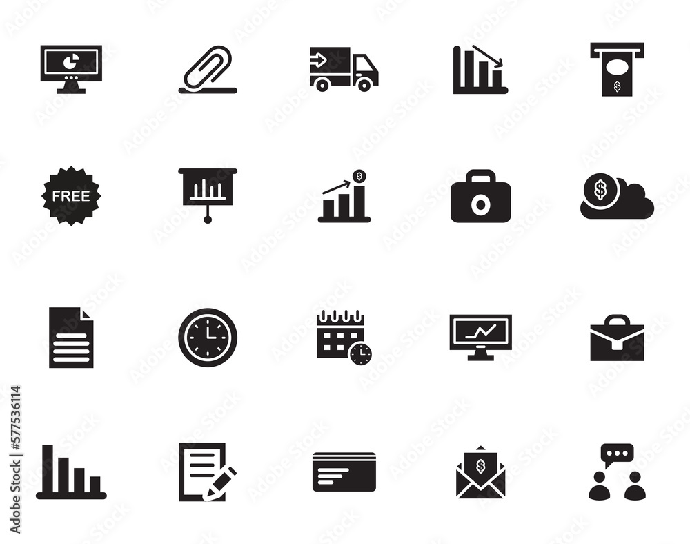 Business and assits icon set. Business and Finance web icons in line