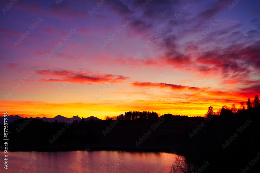 Scenic sunset over a small lake in Germany