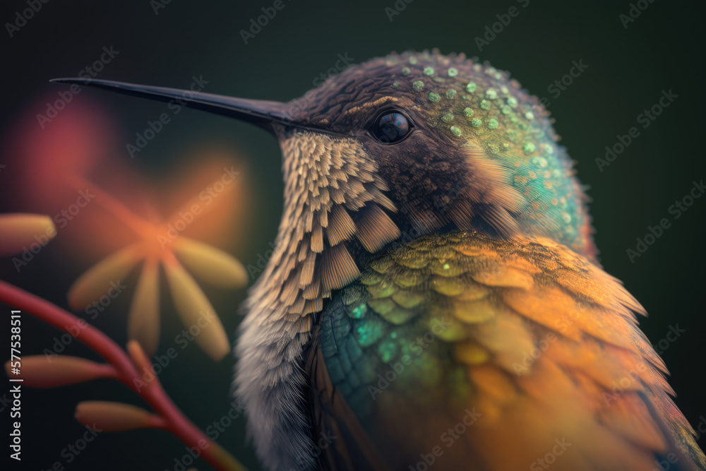 Fototapeta premium Hummingbird Closeup created with Generative AI Technology, ai, generative