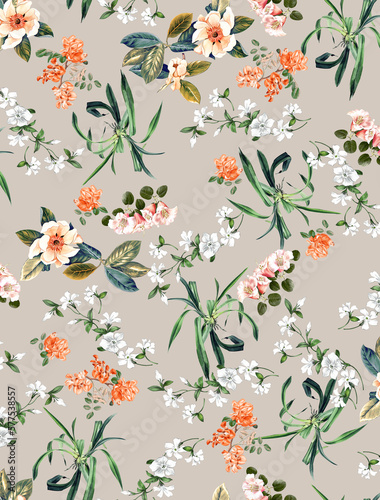 Fototapeta Naklejka Na Ścianę i Meble -  Seamless botanical flowers pattern, floral print.