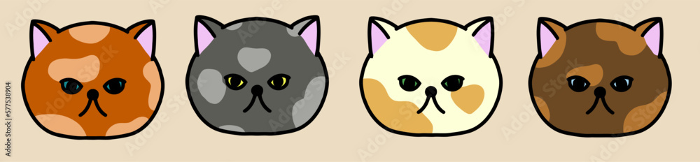 Cute cartoon cat doodle set, funny vector icons. Hand drawn sketch style cat characters faces. Spots