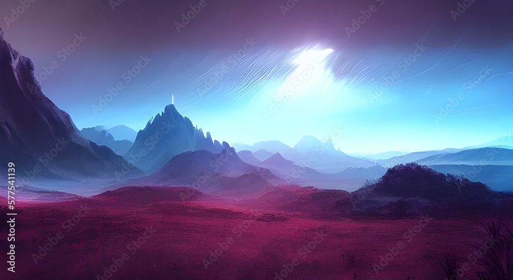 Fantasy landscape with surreal mountains, Generative AI