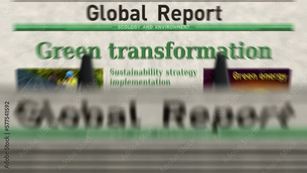 Green transformation ecology environment and sustainable economy daily news newspaper printing. Abstract concept retro headlines 3d seamless looped. Green transformation ecology environment and sustainable economy daily news newspaper printing. Abstract concept retro headlines 3d seamless looped.