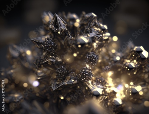 An endless fractals made of black and gold crystals natural gemstone Generative AI technology © Denis Darcraft