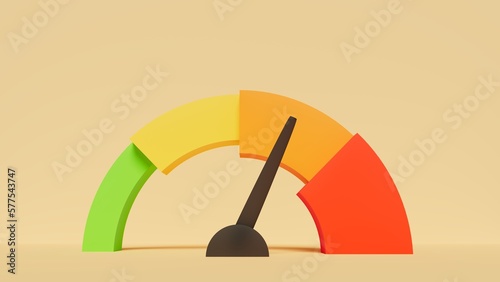 graphical representation of performance levels, speed, degrees of satisfaction or caution, orange level, 3d illustration, horizontal