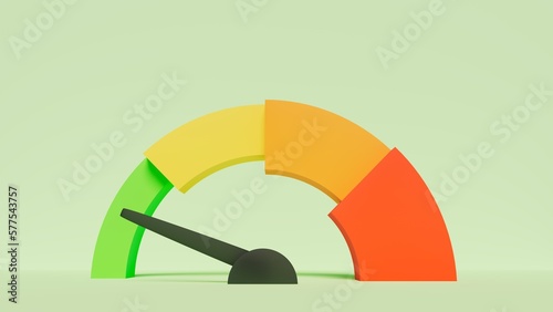 graphical representation of performance levels, speed, degrees of satisfaction or caution, greed level, 3d illustration, horizontal