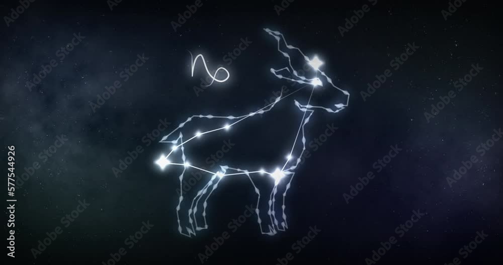 Animation of capricorn sign with stars on black background Animation of capricorn sign with stars on black background