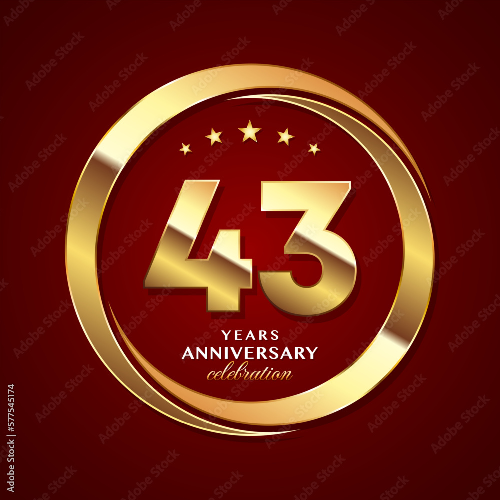 43th Anniversary logo design with shiny gold ring style. Logo Vector Template Illustration 43th Anniversary logo design with shiny gold ring style. Logo Vector Template Illustration