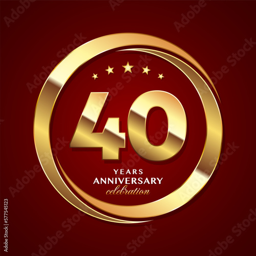 40th Anniversary logo design with shiny gold ring style. Logo Vector Template Illustration