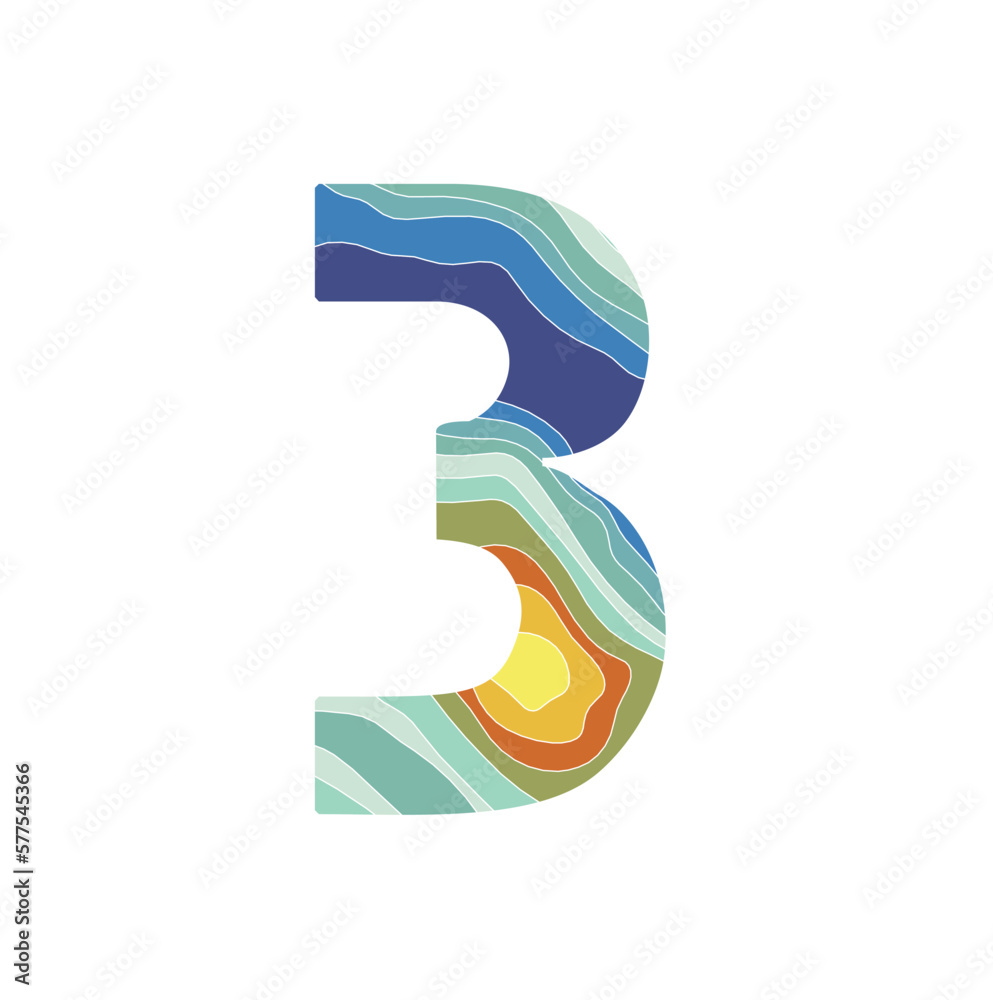 Decorative font with a pattern of wavy lines. Environmental typography. Topographical relief in the basis for figures. Decorative font with a pattern of wavy lines. Environmental typography. Topographical relief in the basis for figures.