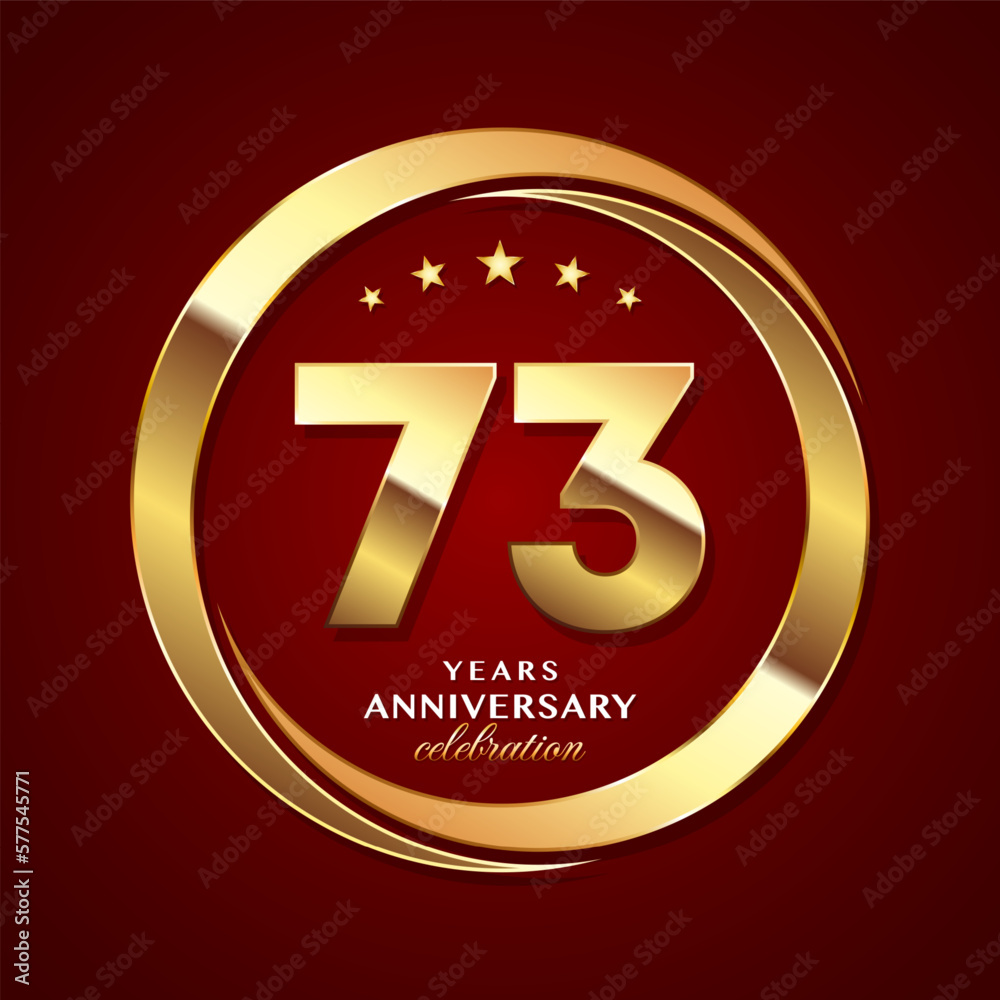 Fototapeta premium 73th Anniversary logo design with shiny gold ring style. Logo Vector Template Illustration