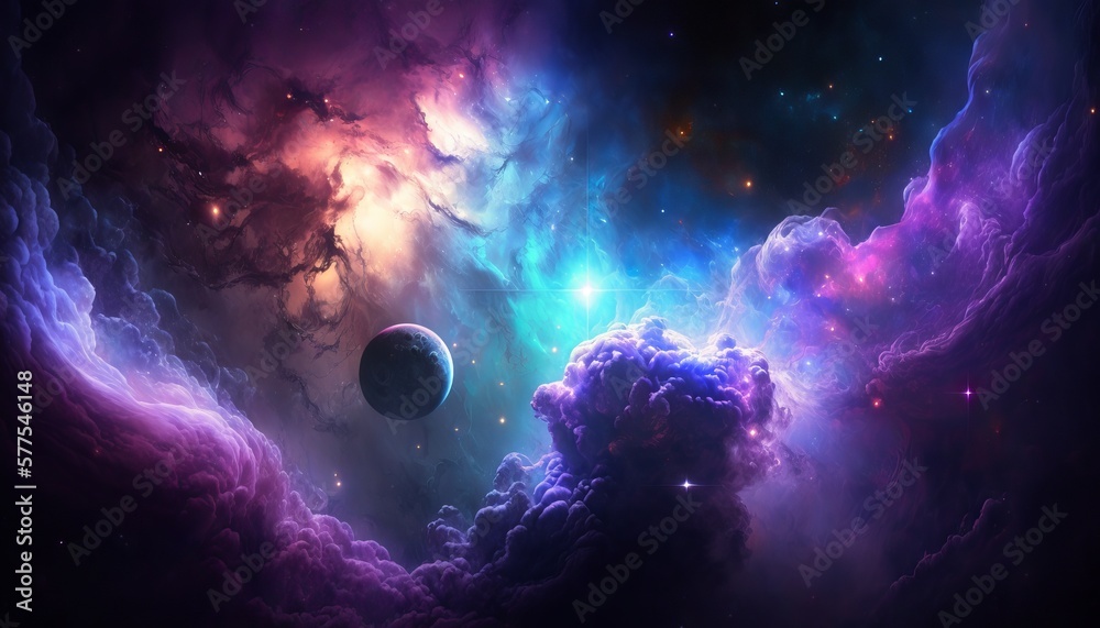 background image with a mix of blue and purple colors, resembling a galaxy or space theme. Generative ai