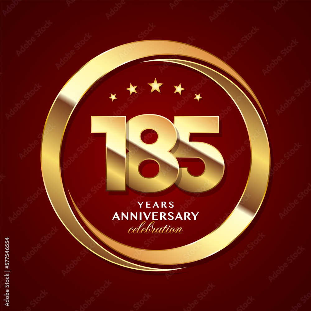 Fototapeta premium 185th Anniversary logo design with shiny gold ring style. Logo Vector Template Illustration