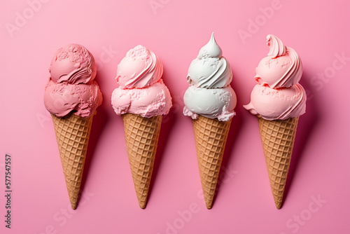 Pink background with four ice cream