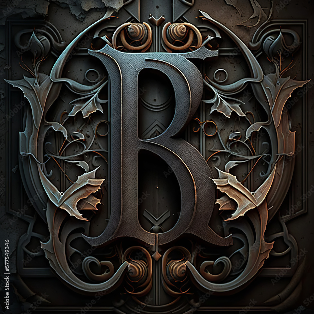 medieval, 3d, alphabet, letter, sign, symbol, dark, illustration ...