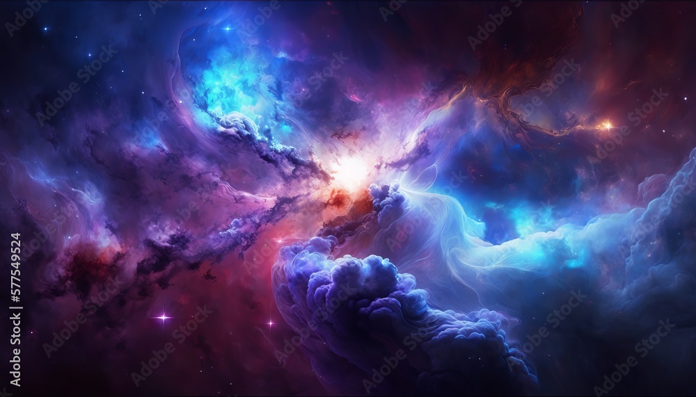 Fototapeta premium background image with a mix of blue and purple colors, resembling a galaxy or space theme. Generative ai