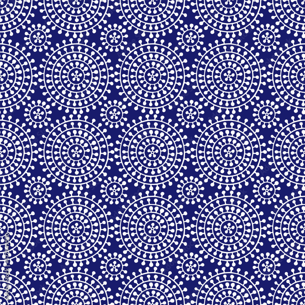 Seamless blue and white african shweshwe pattern. Print for textiles. Vector illustration. - obrazy, fototapety, plakaty 