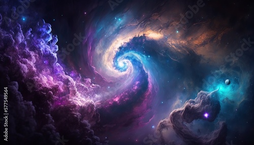 background image with a mix of blue and purple colors, resembling a galaxy or space theme. Generative ai