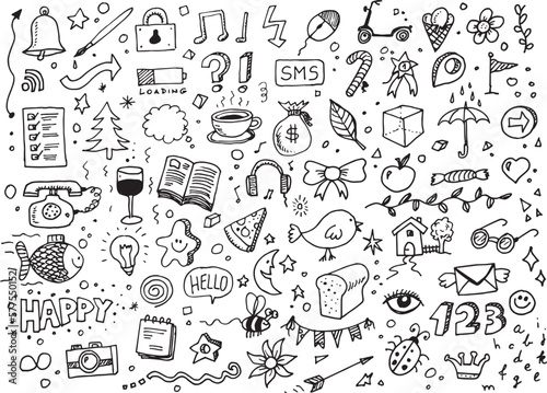 Set of different doodles  vector hand drawing on white paper