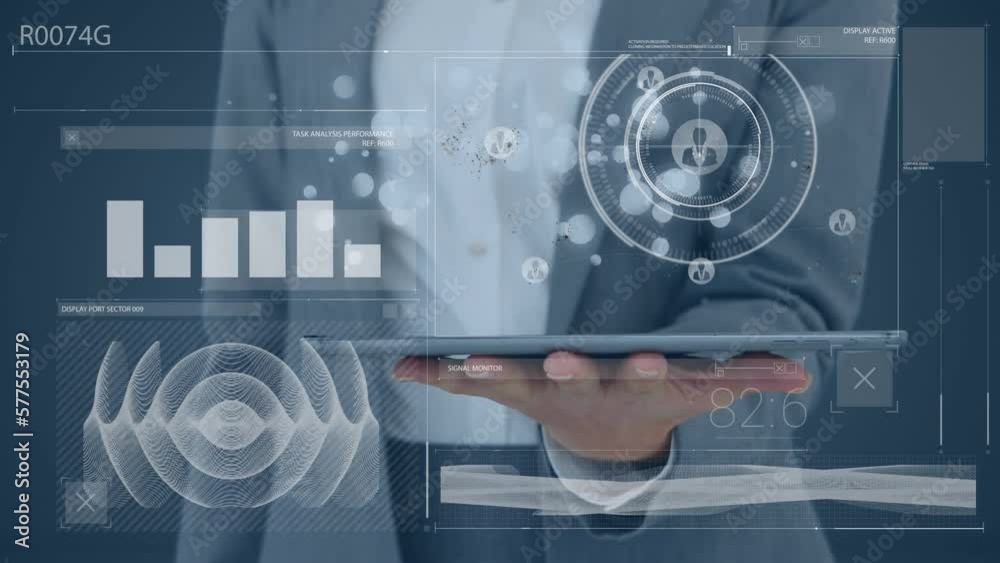 Animation of data processing over caucasian businessman holding tablet