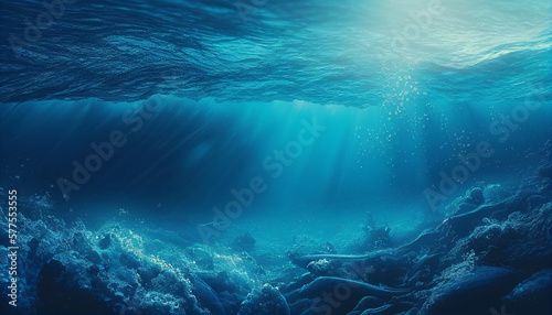 Blue ocean underwater background water surface ocean sea, Generative AI © drizzlingstarsstudio