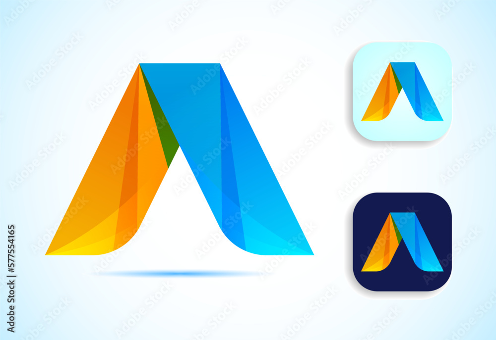 Abstract origami initial alphabet A logo design. Multi-color gradient letter icon vector illustration. Abstract origami initial alphabet A logo design. Multi-color gradient letter icon vector illustration.
