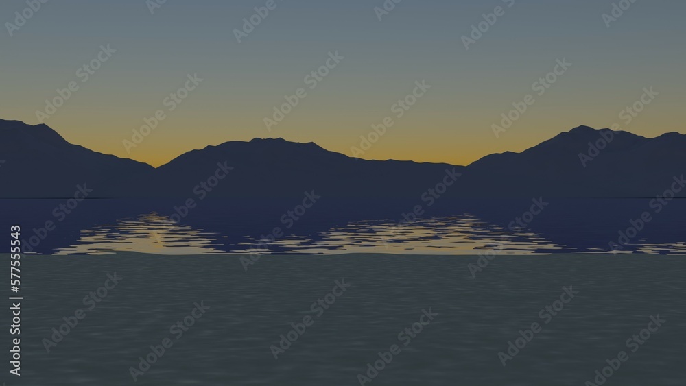 sunset over the sea 3d