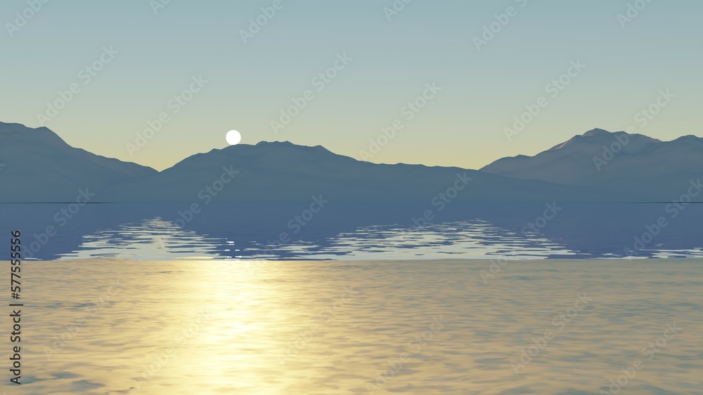 sunset over the sea 3d