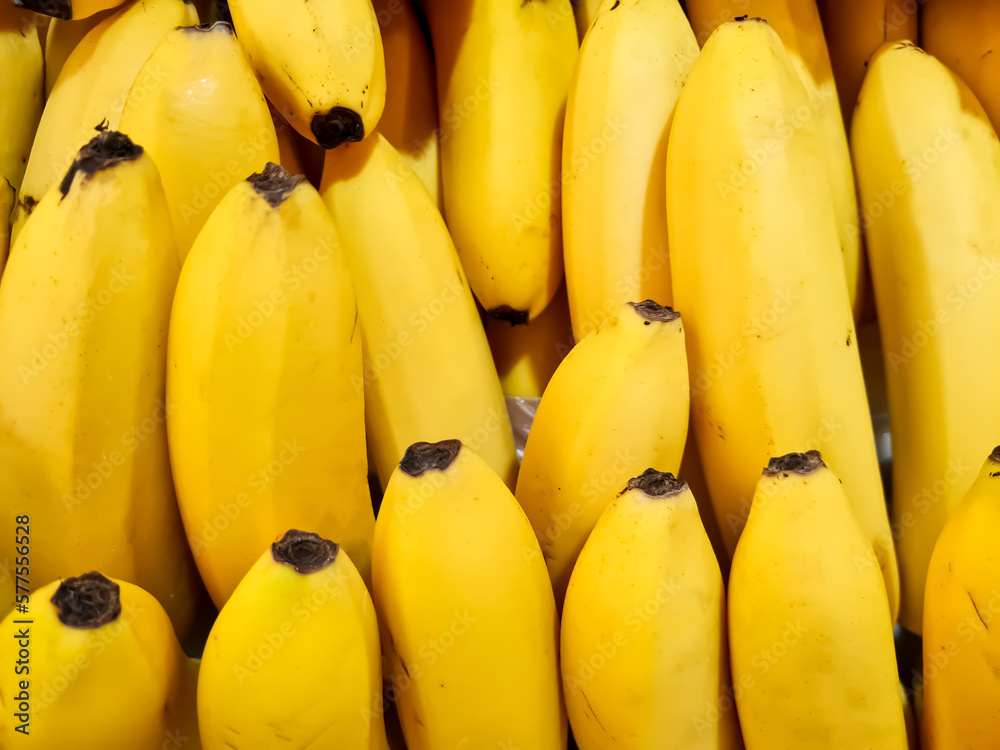 pile of fresh banana on market,  close up
