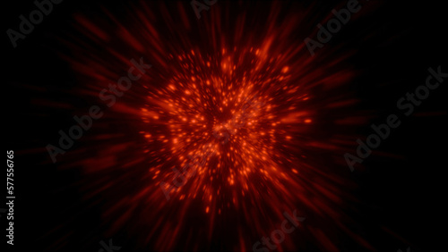Abstract space star energy explosion on a black background. Motion. Core becoming many spreading particle.