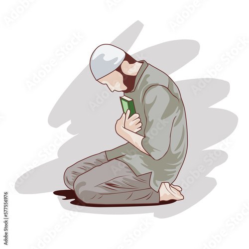 Muslim men pray after reciting the Quran