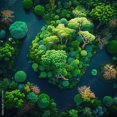Ecosystem and Healthy Environment. Concepts and Nature Background. Tropical Rainforest. Aerial Top View  generative ai  