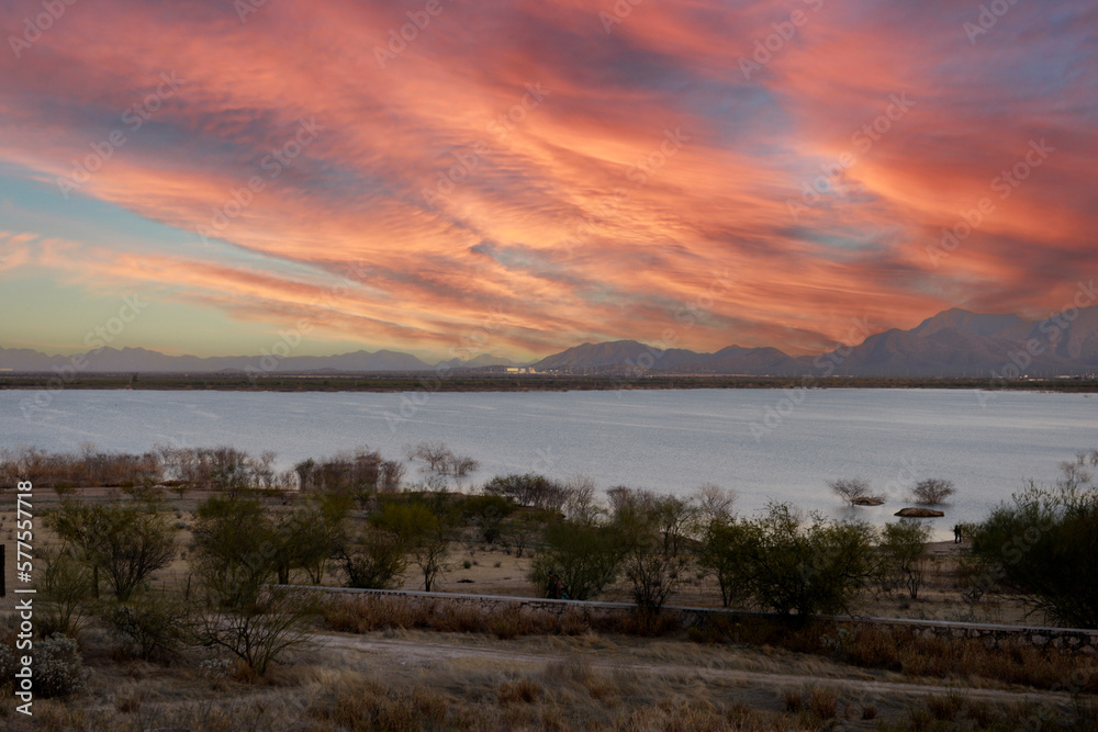Rio Sonora Lake in Hormosillo, Mexico at sunset