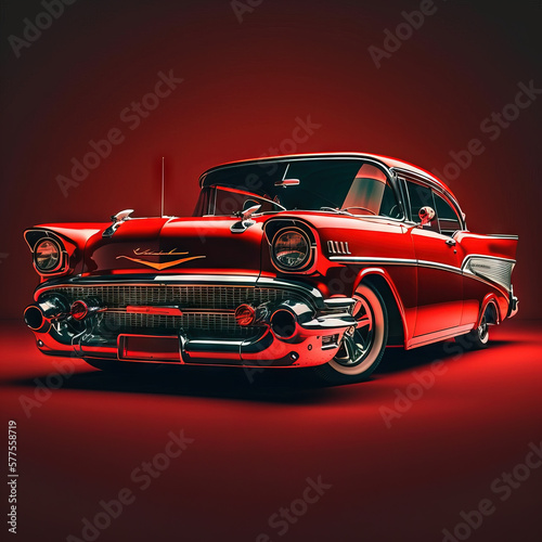 red vintage sports car illustration - generative AI