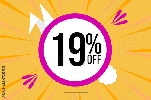 19 percent off. Orange banner with floating pink and white balloon for easter special offer and promotion.