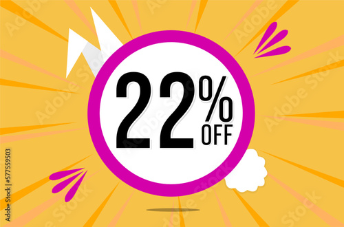 22 percent off. Orange banner with floating pink and white balloon for easter special offer and promotion.