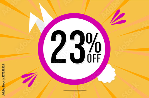 23 percent off. Orange banner with floating pink and white balloon for easter special offer and promotion.