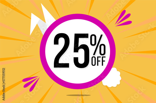 25 percent off. Orange banner with floating pink and white balloon for easter special offer and promotion.